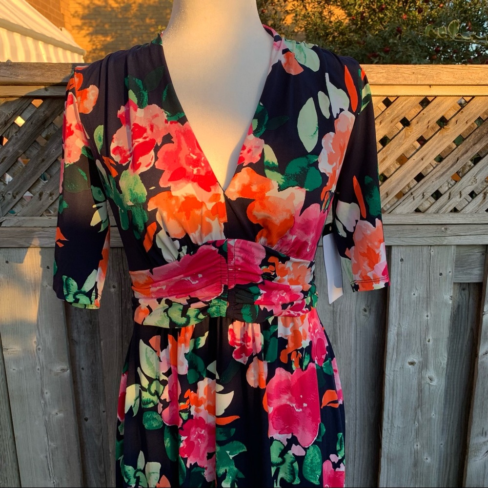 Vince Camuto Floral Midi Dress - Navy and Pink - Picture 2 of 10